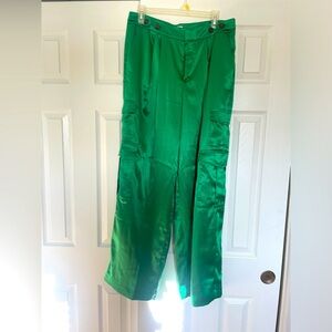 Emerald green silk feel cargo pants.